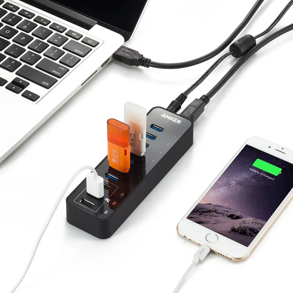 Anker USB Hub, USB 3.0 Hub, 10 Port 60W Data Hub image indicator(4)