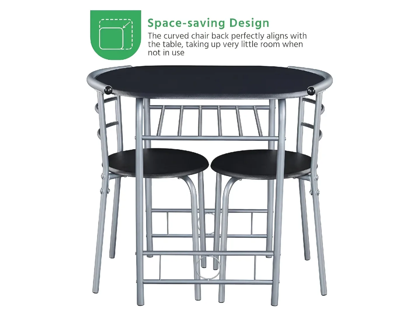 3-Piece Dining Table Set - Black & Silver image indicator(10)