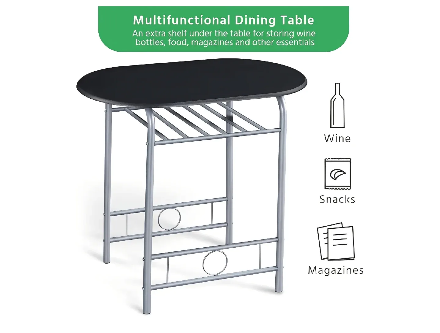 3-Piece Dining Table Set - Black & Silver image indicator(5)