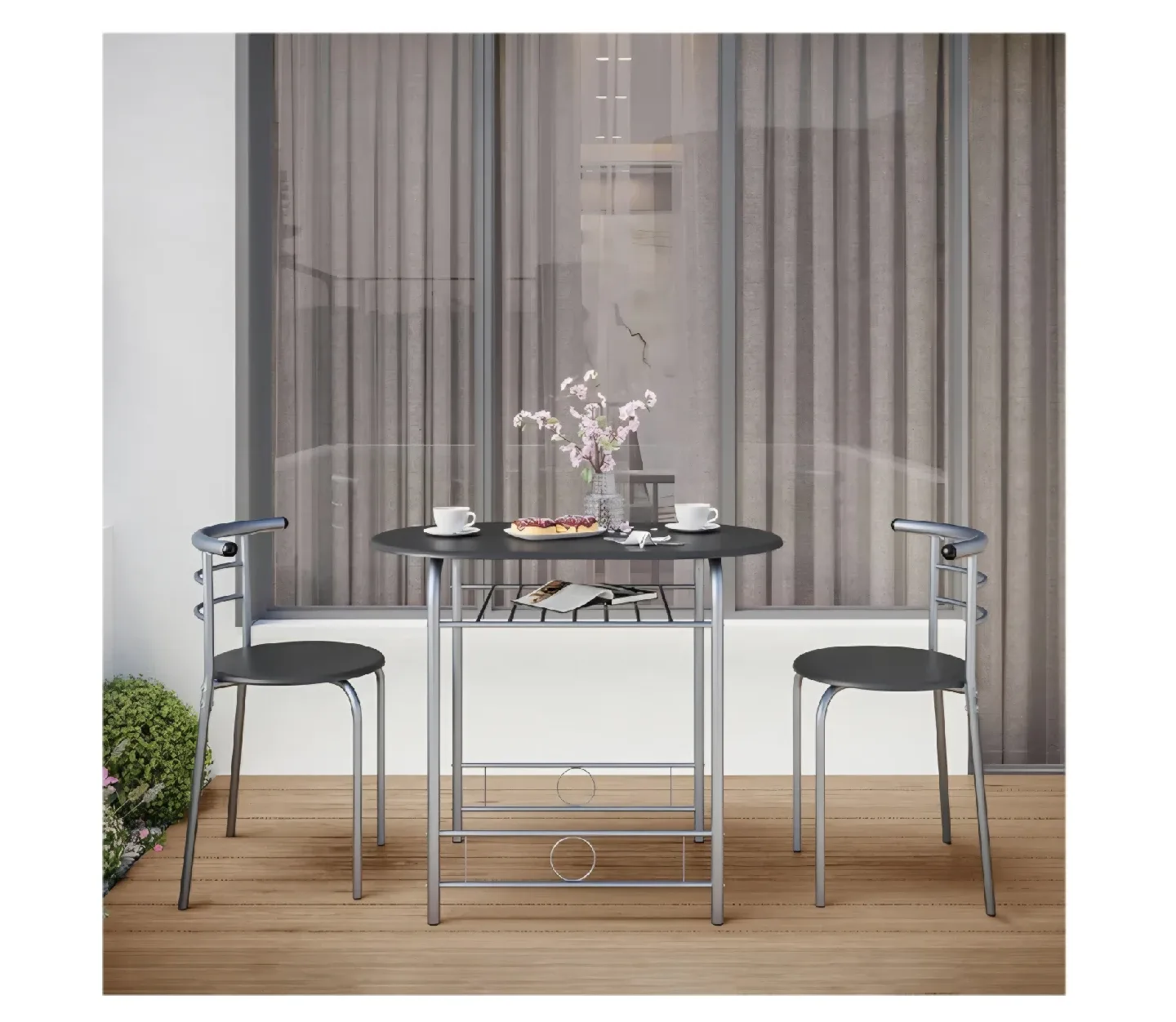 3-Piece Dining Table Set - Black & Silver image indicator(6)