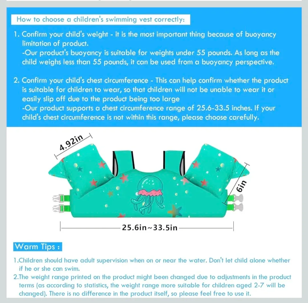 New Chriffer Kids Swim Vest Life Jacket – Green Jelly Fish image indicator(2)