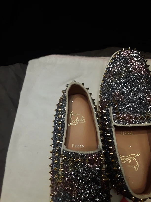 Christian Louboutin Glitter Spike Slip-On Sneakers, Size 43