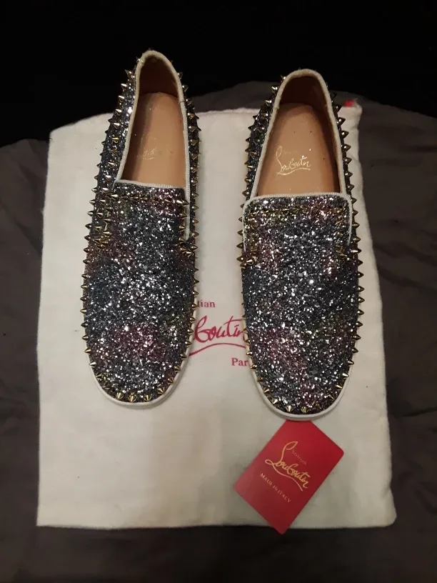 Christian Louboutin Glitter Spike Slip-On Sneakers, Size 43 image indicator(2)