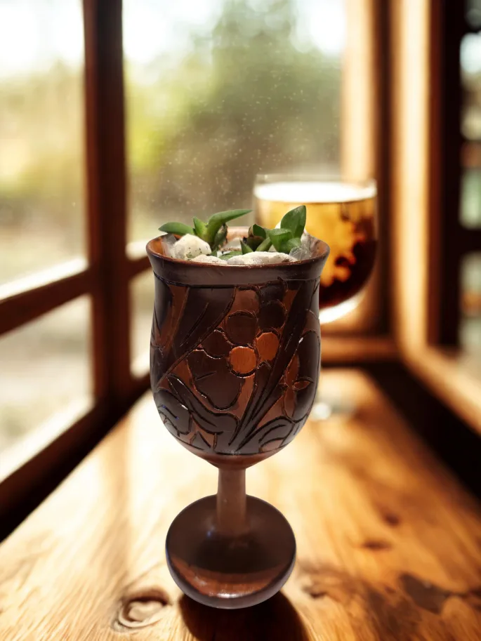 Succulent in Carved Wooden wine glass thumbnail