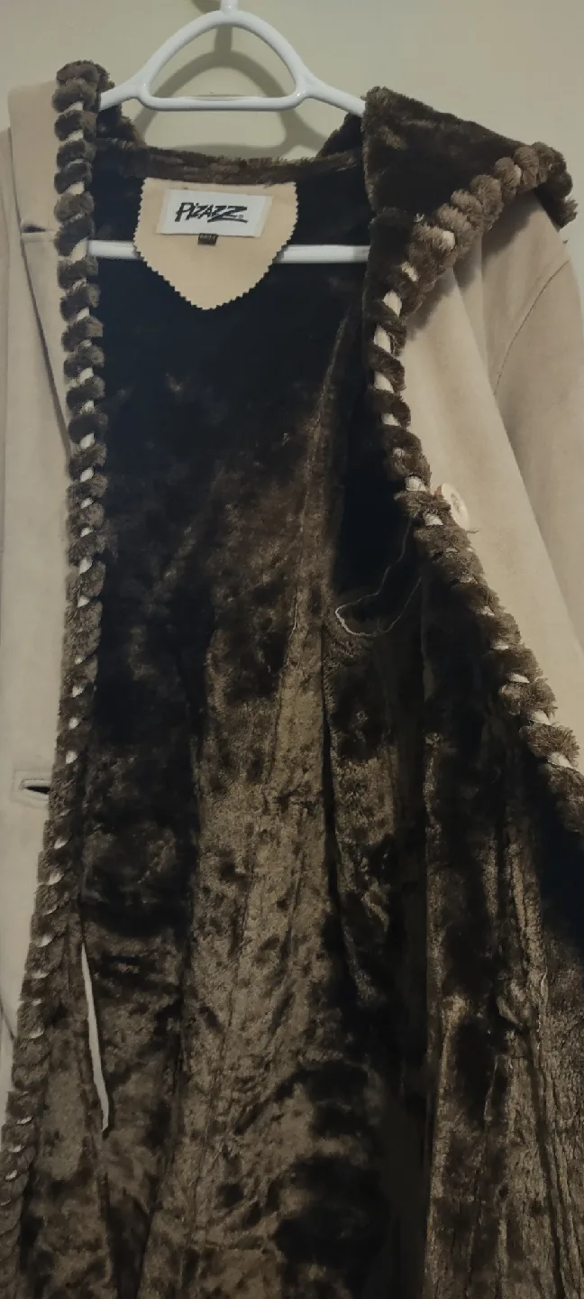 Pizazz Genuine suede leathe  Beige Hooded Coat image indicator(7)