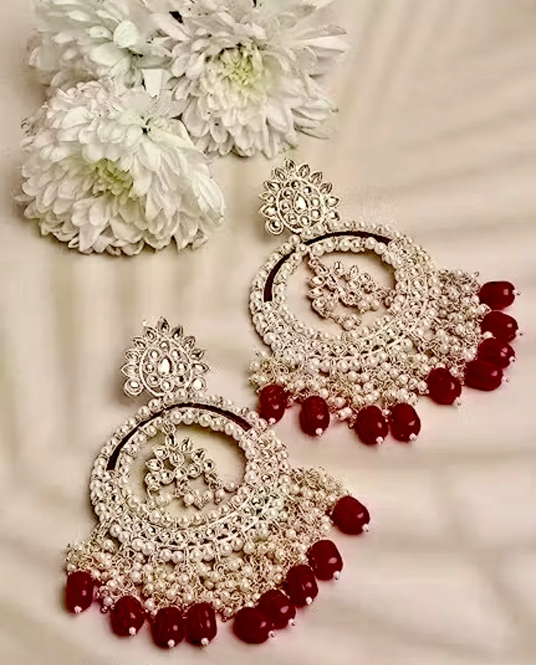 Statement Earrings - Pearl and Ruby thumbnail