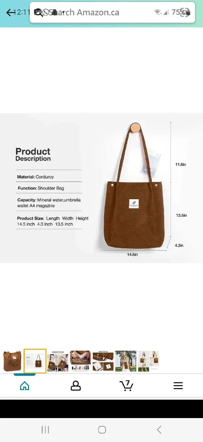 Corduroy Tote Bag - Brown, Navy, Grey image indicator(3)