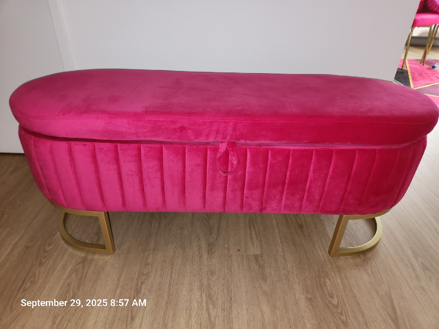 Pink Velvet Storage Ottoman Bench