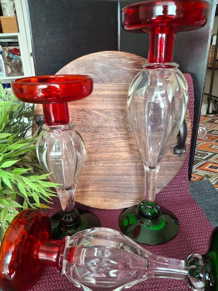 Red & Clear Glass Candle Holders (Set of 3) image indicator(2)