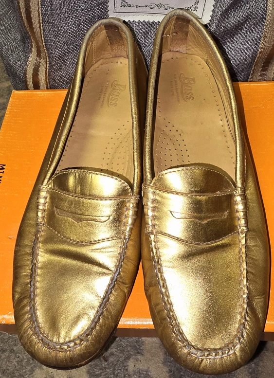 Bass Gold Leather Penny Loafers
