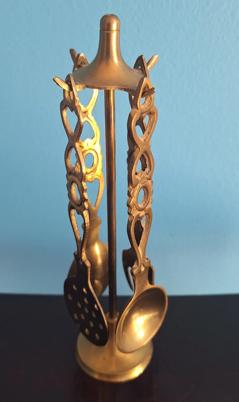 Vintage Brass Kitchen Utensils Set with Stand image indicator(2)