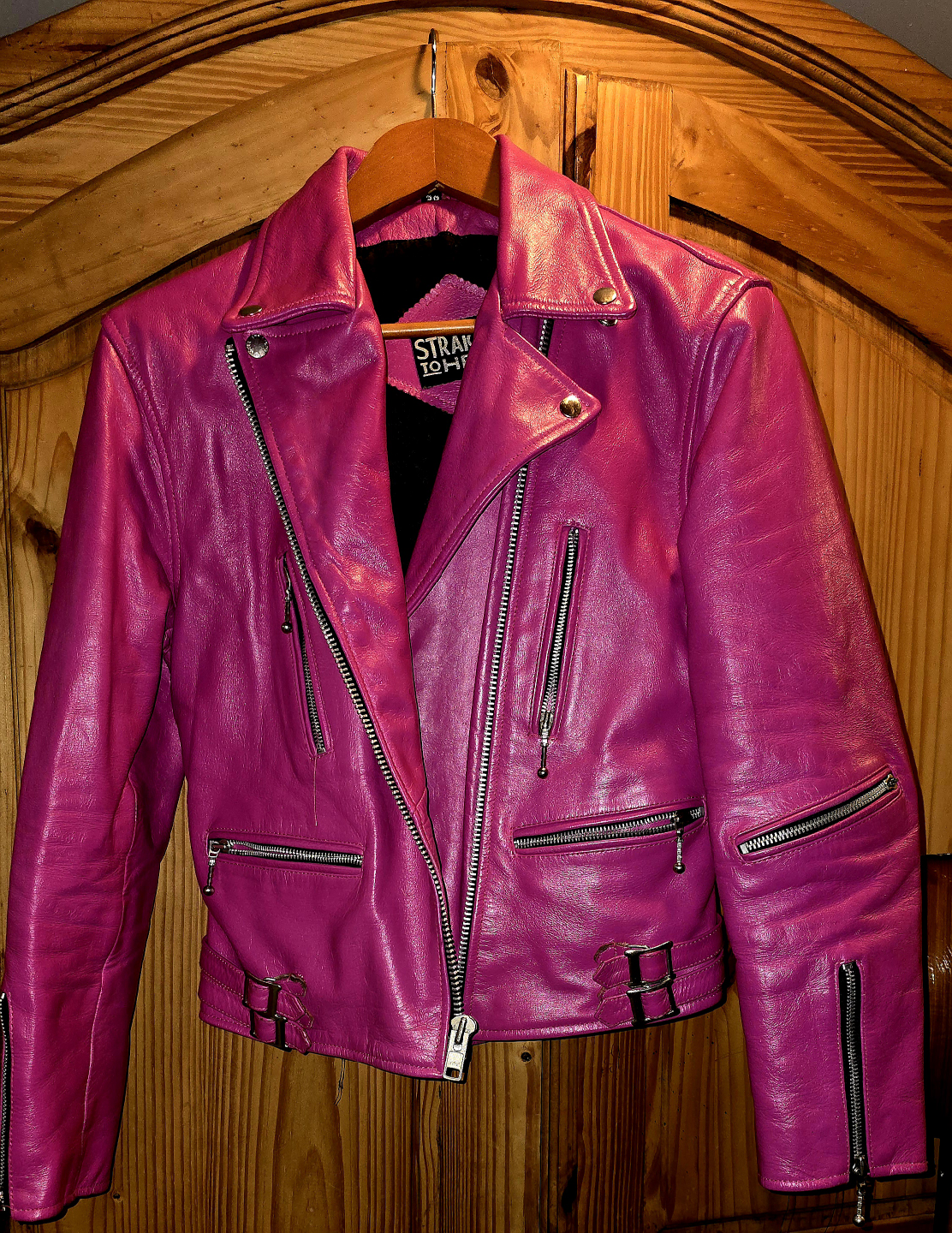 Genuine Pink Leather Jacket & Scarf