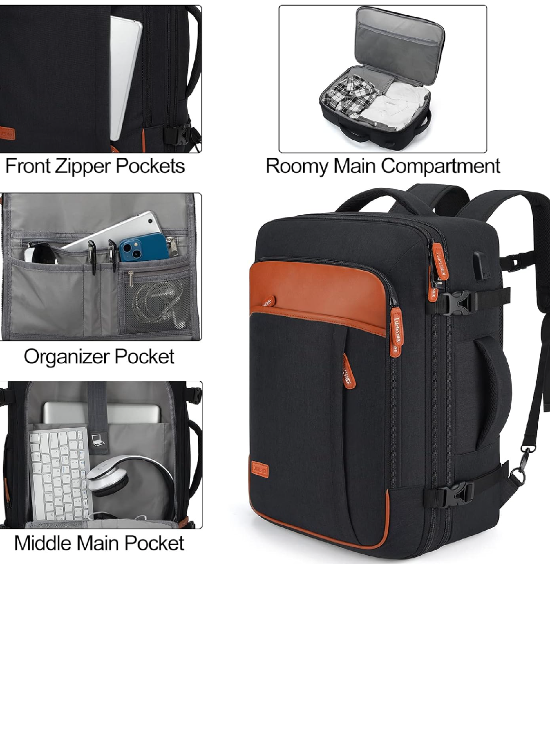 Lumesner Carry-on Travel Backpack - Black & Brown - photo 3