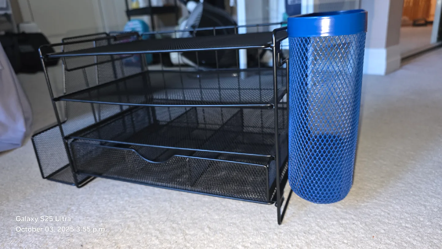 Black Mesh Desk Organizer with Blue Holder image indicator(3)