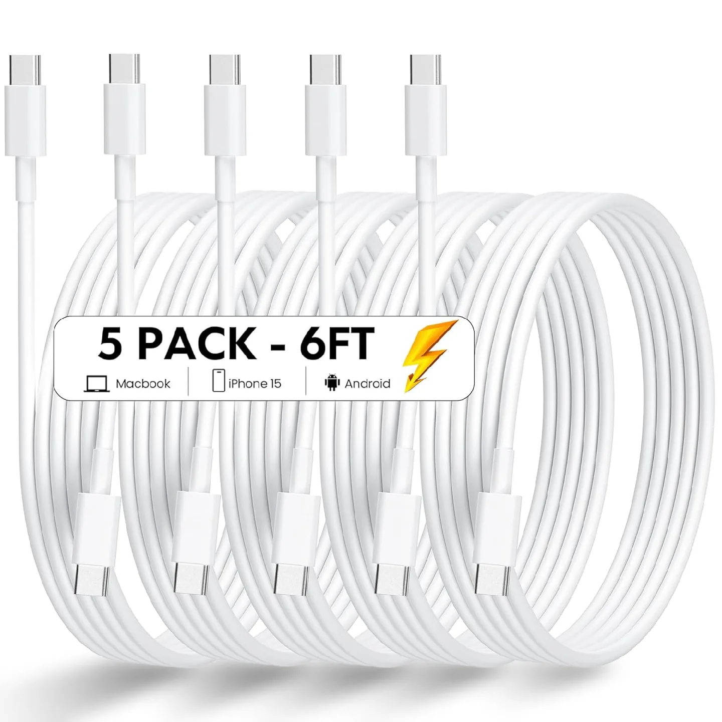 USB C Cable, USB C to USB C Cable(5Pack, 6ft, 60W/3A) thumbnail
