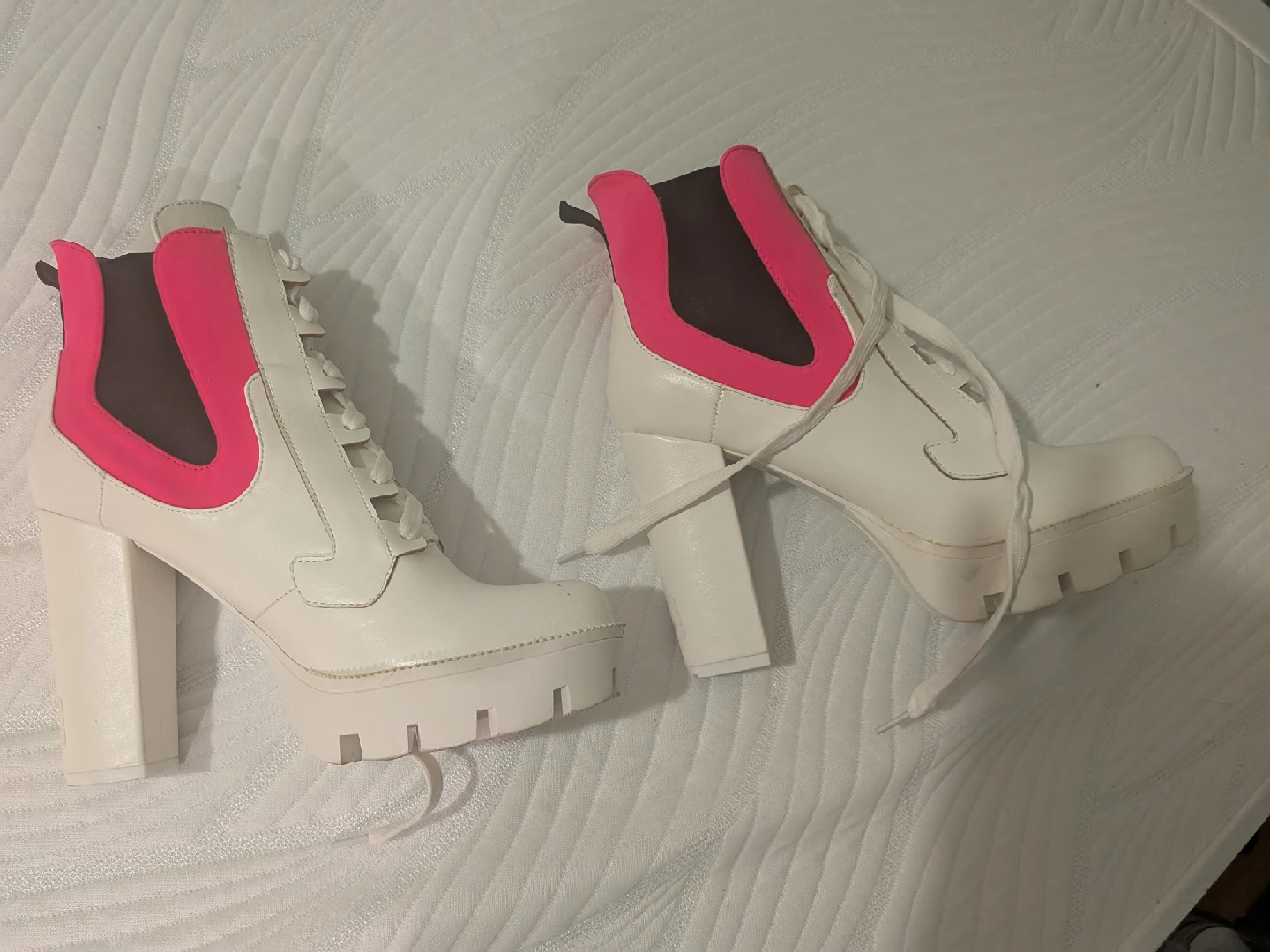 Platform Heel Boots - White & Pink, Size 11 - photo 2