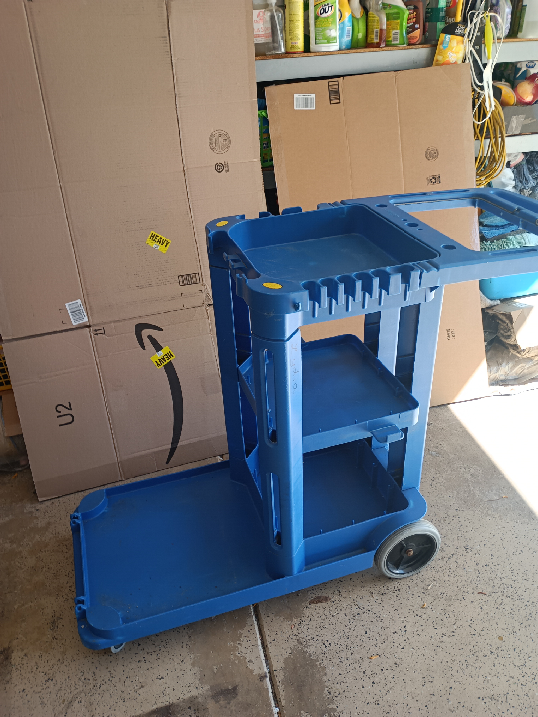commercial janitorial cleaning blue cart