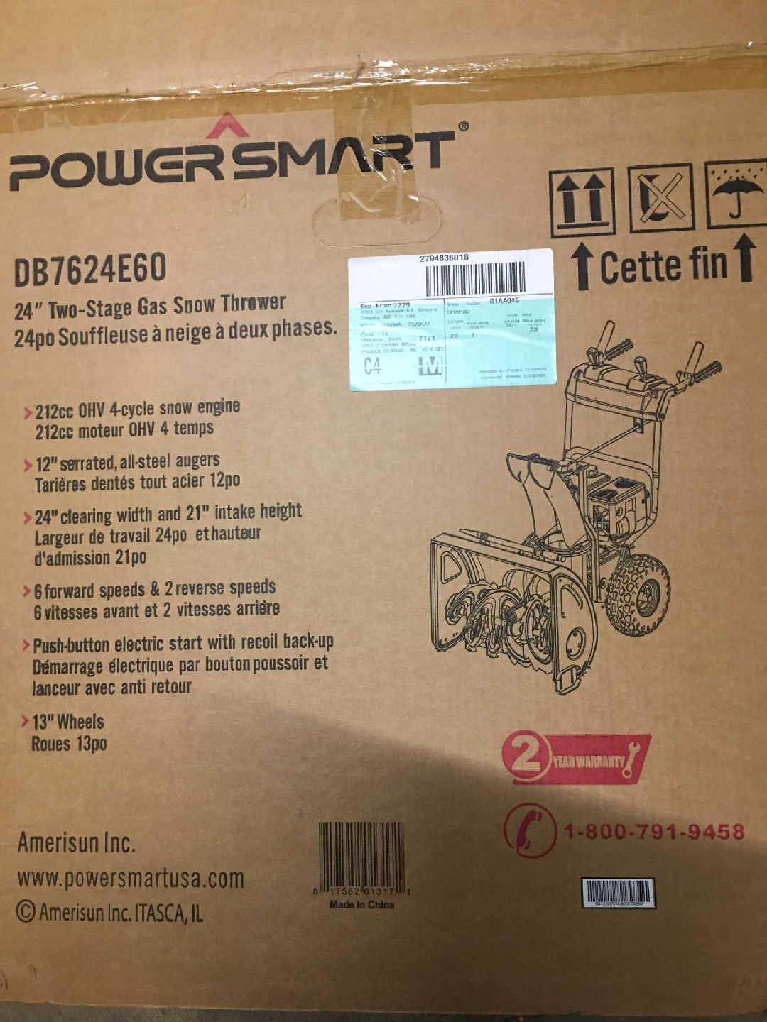 PowerSmart DB7624E60 24" Two-Stage Gas Snow Thrower - photo 5