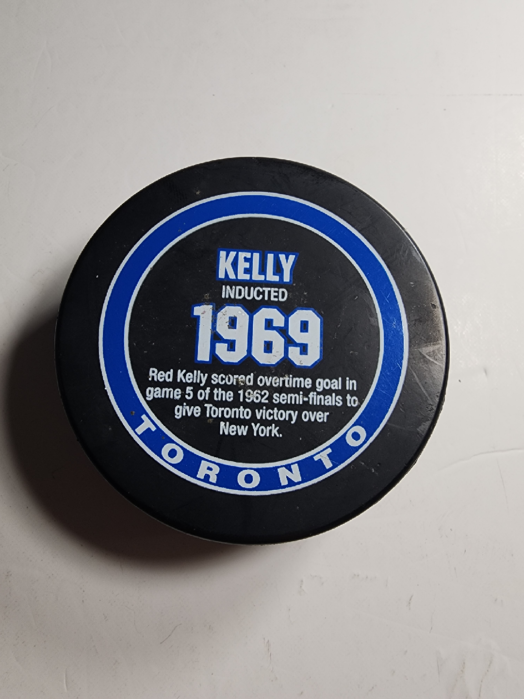 Hockey Hall of Fame Puck - Red Kelly 1969