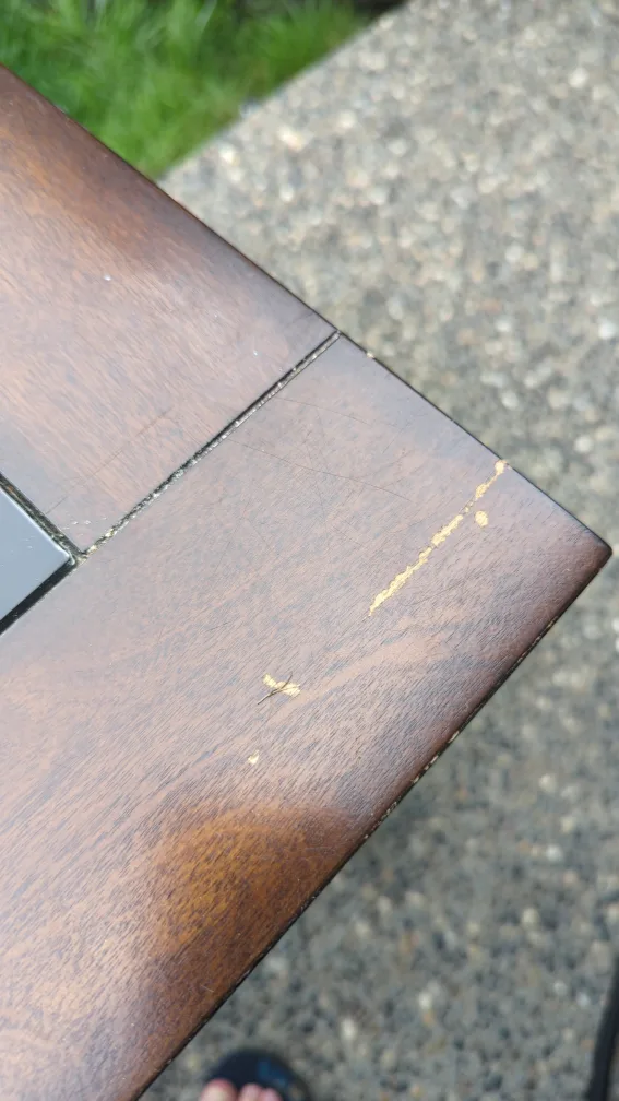 Brown Wood Desk with Black Glass Top and Keyboard Tray image indicator(8)