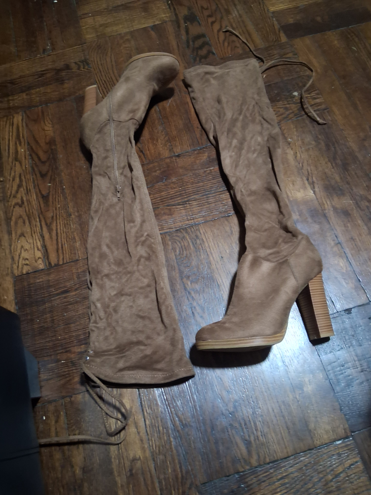 Brown Thigh High Heel Boots