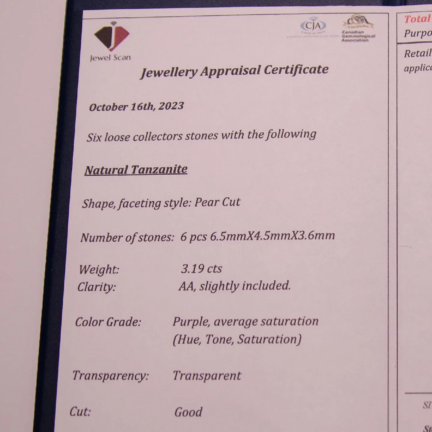 3.19 ct Natural Tanzanite - 6 Gemstones w/ Appraisal ($2,550.00) image indicator(9)