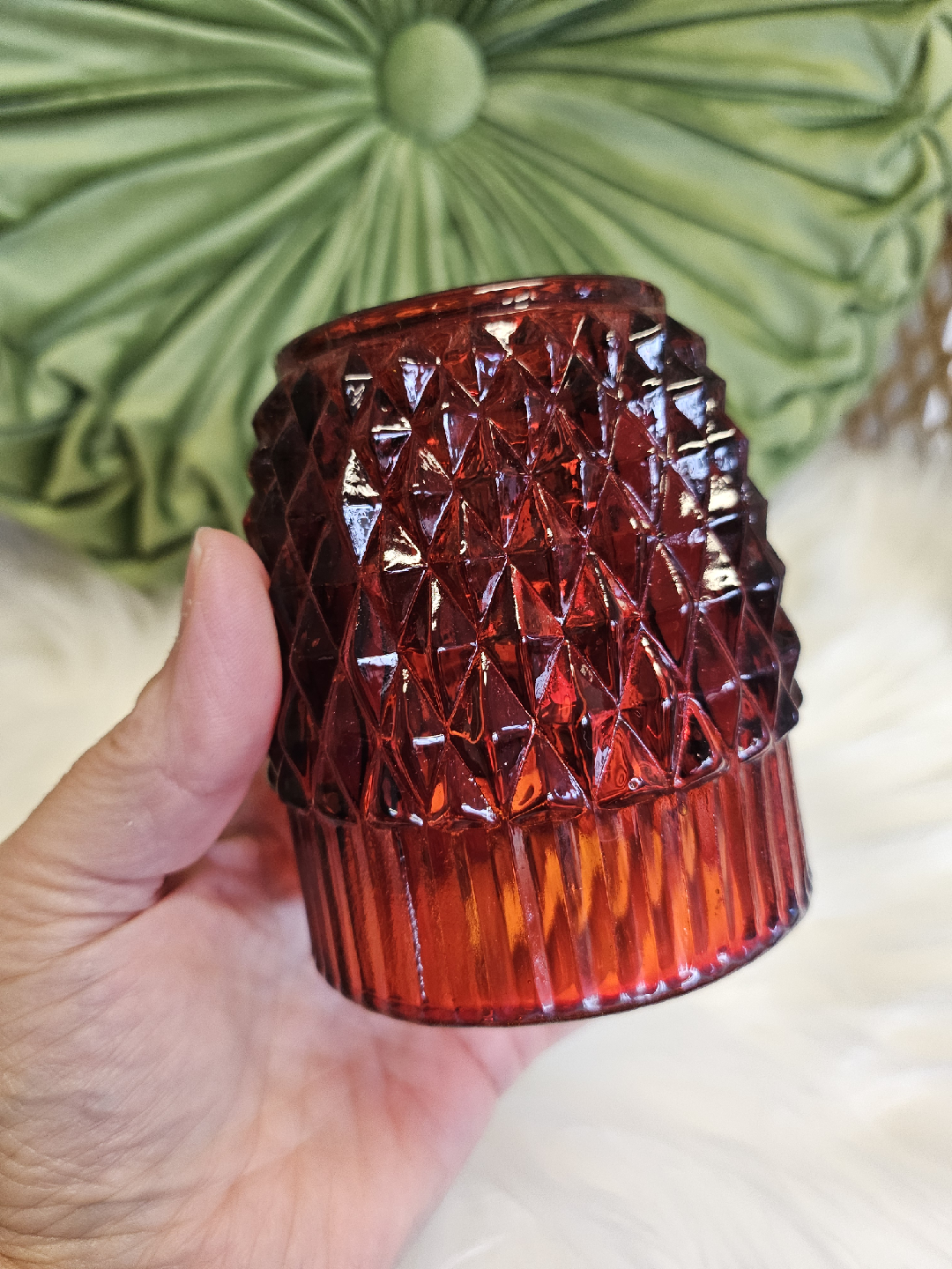 vintage Red and clear fairy lamp Glass Candle Holder - photo 4