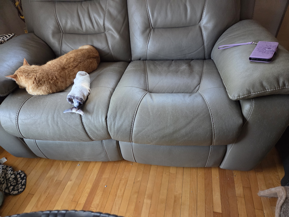 🥕  Grey Leather Reclining Loveseat - photo 3
