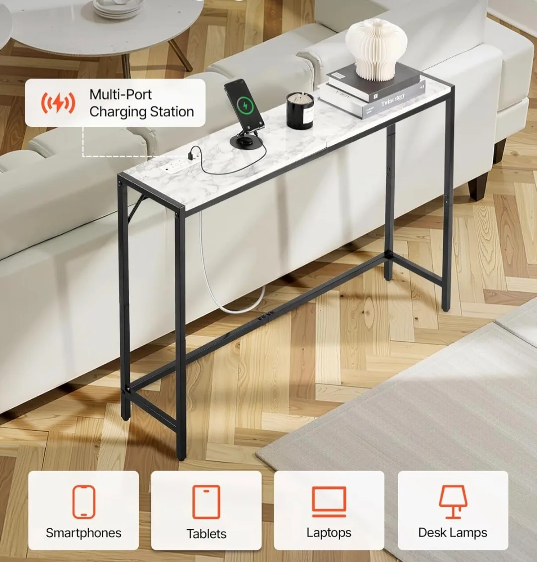 Console Table with Charging Station, Modern Narrow Long image indicator(7)