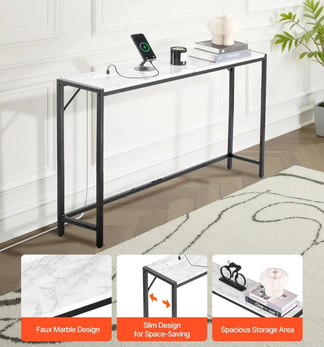 Console Table with Charging Station, Modern Narrow Long image indicator(9)