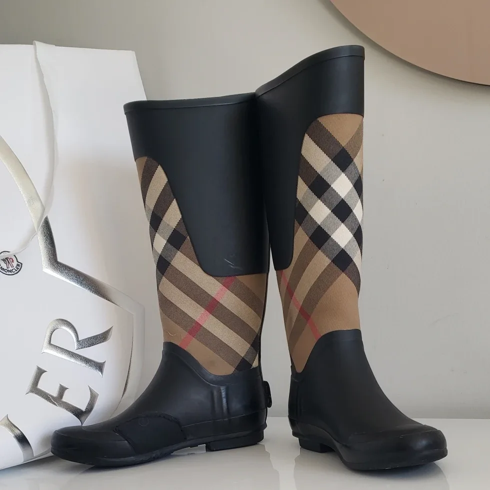 Burberry Clemence knee high boots - nova plaid rain thumbnail
