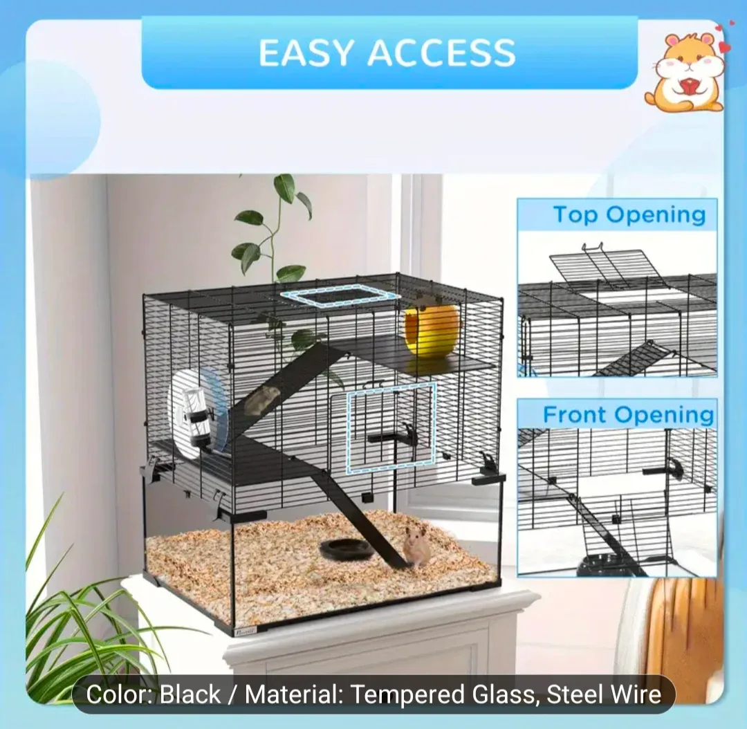PawHut Gerbil/Hamster Cage - Black image indicator(4)