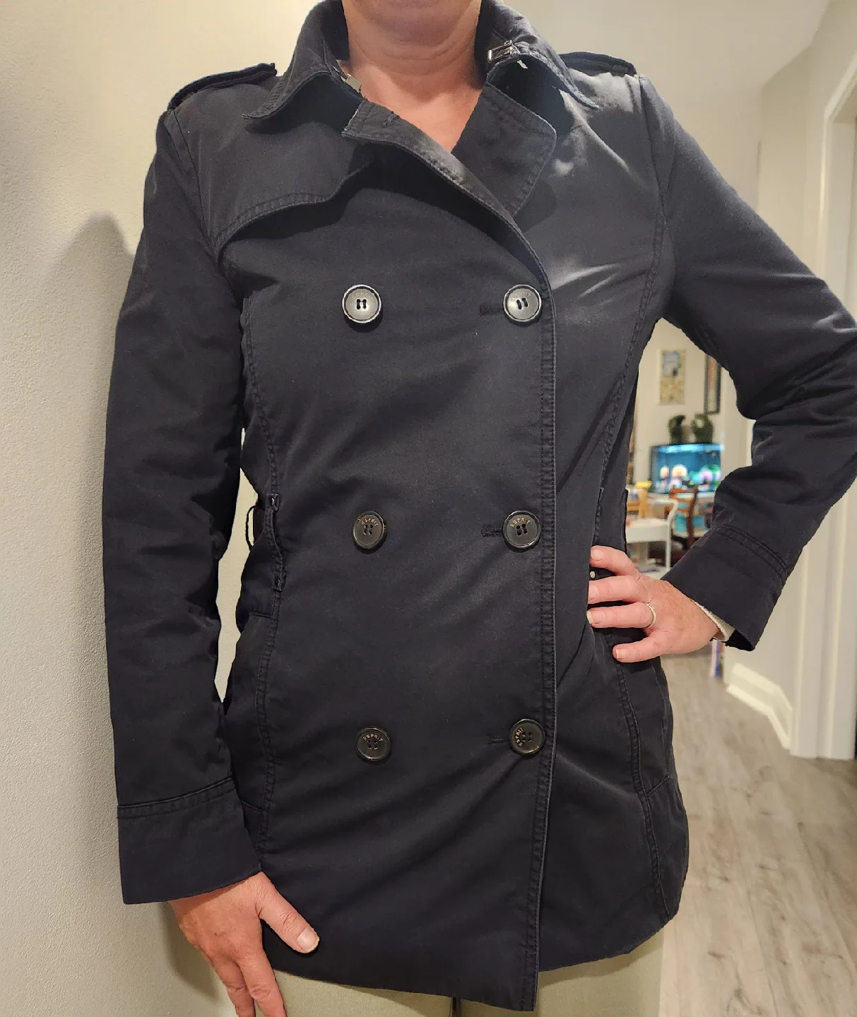 Esprit Black Trench Coat - Size US 4 thumbnail