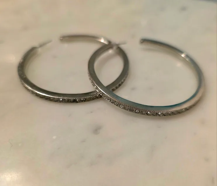 Silver Hoop Earrings with Rhinestones image indicator(3)