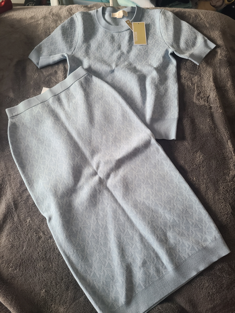 Michael Kors Knit Top and Skirt Set - Light Blue