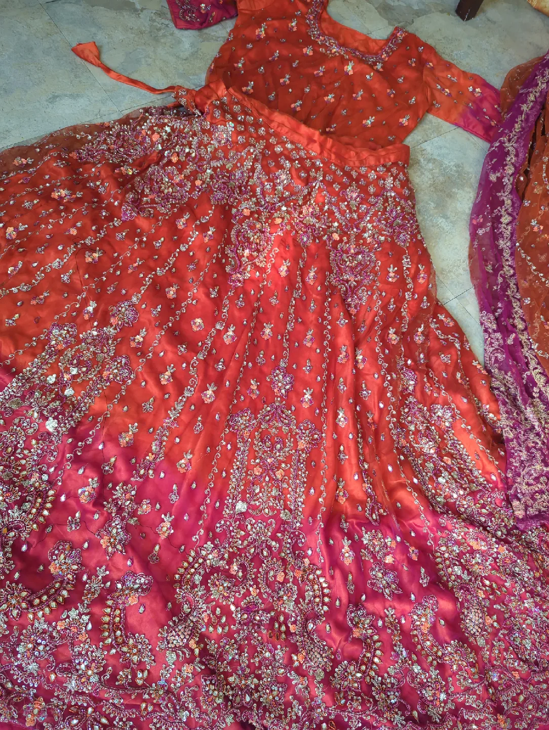 Red & Orange Embellished Lehenga Set image indicator(2)