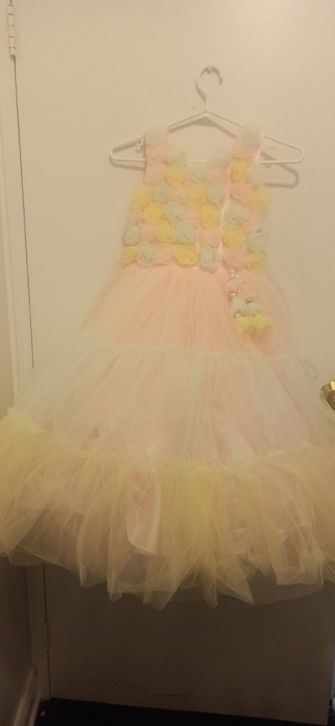 Pastel Pink & Yellow Flower Girl Dress.5-7yrs