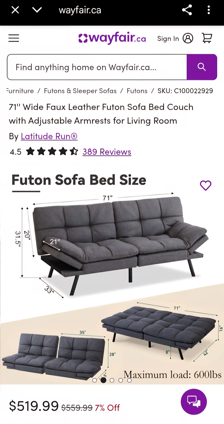 Latitude Run 71" Wide Futon Sofa Bed Couch - photo 4