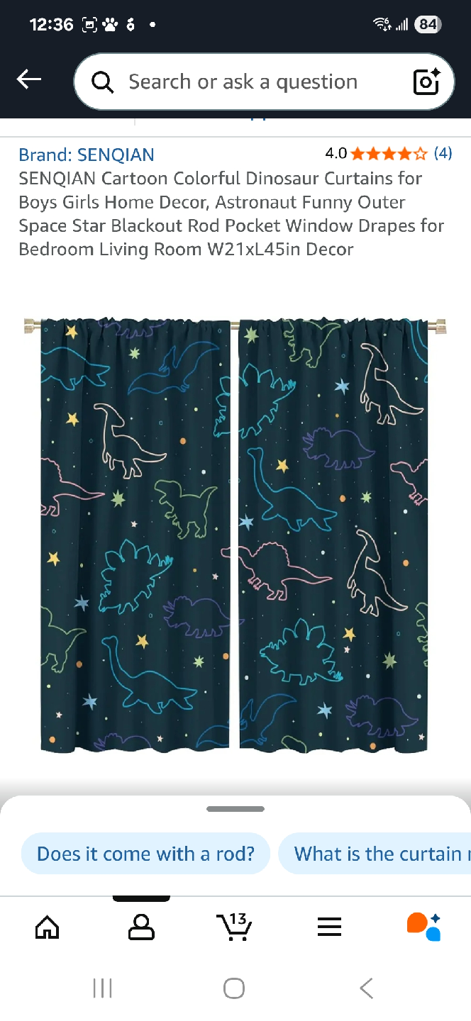 Dinosaur Curtains W21xL45in
