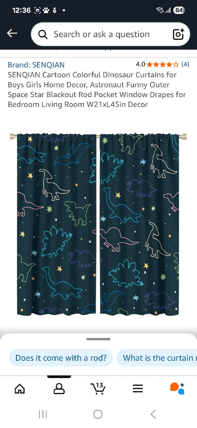 Dinosaur Curtains W21xL45in thumbnail