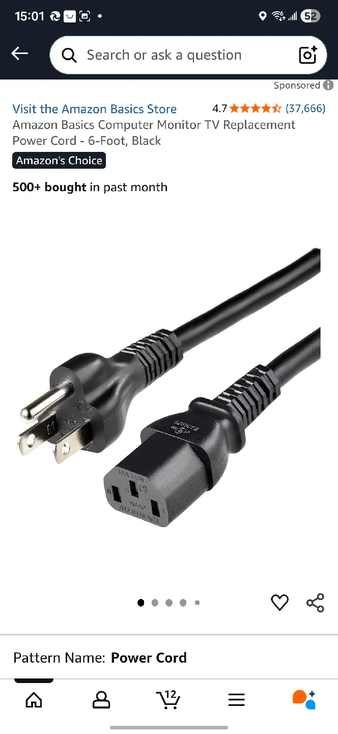 3ft Computer Power Cord - Black (16 in stock) thumbnail