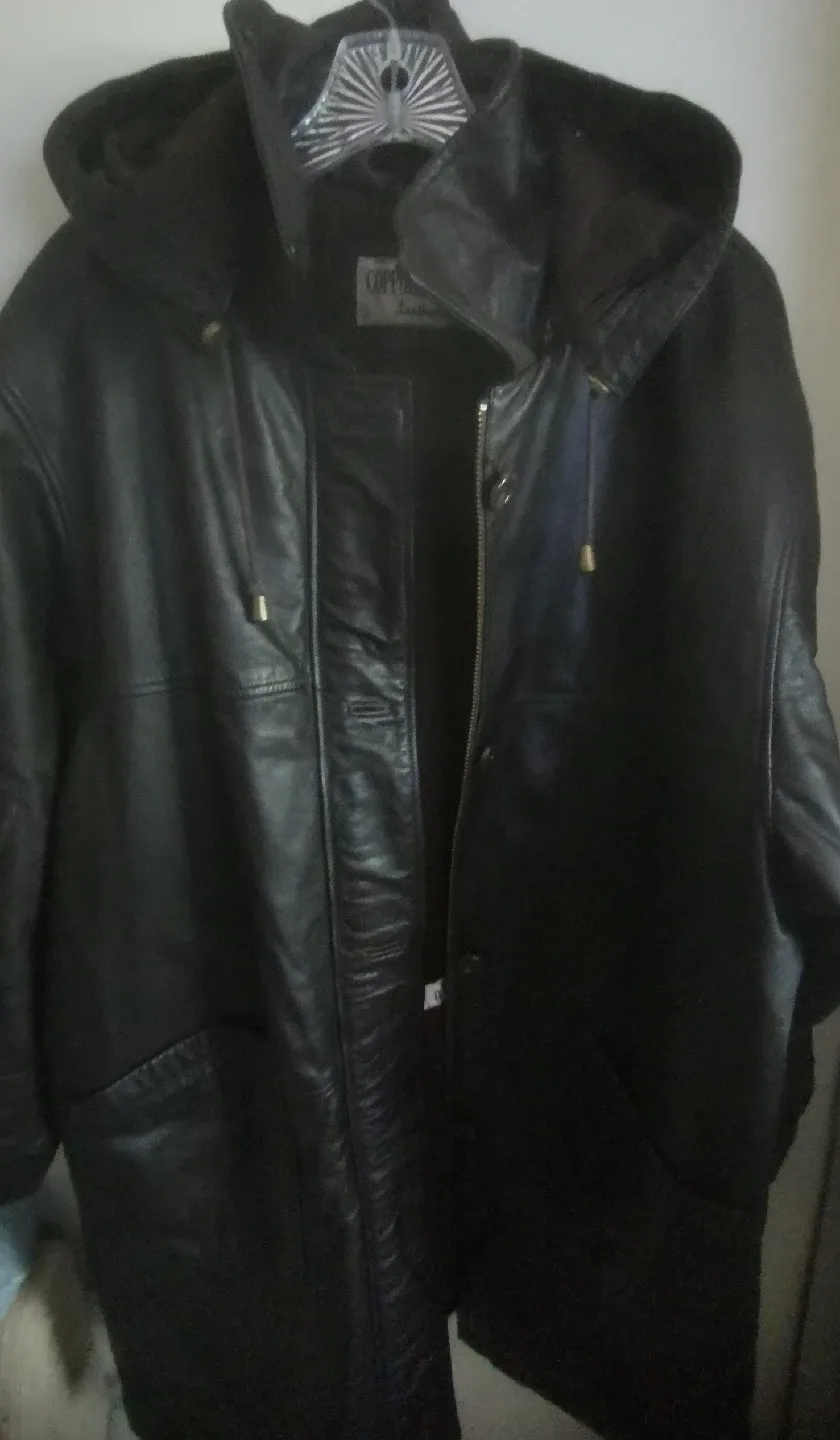 Coppertone Leather Black Hooded Coat thumbnail