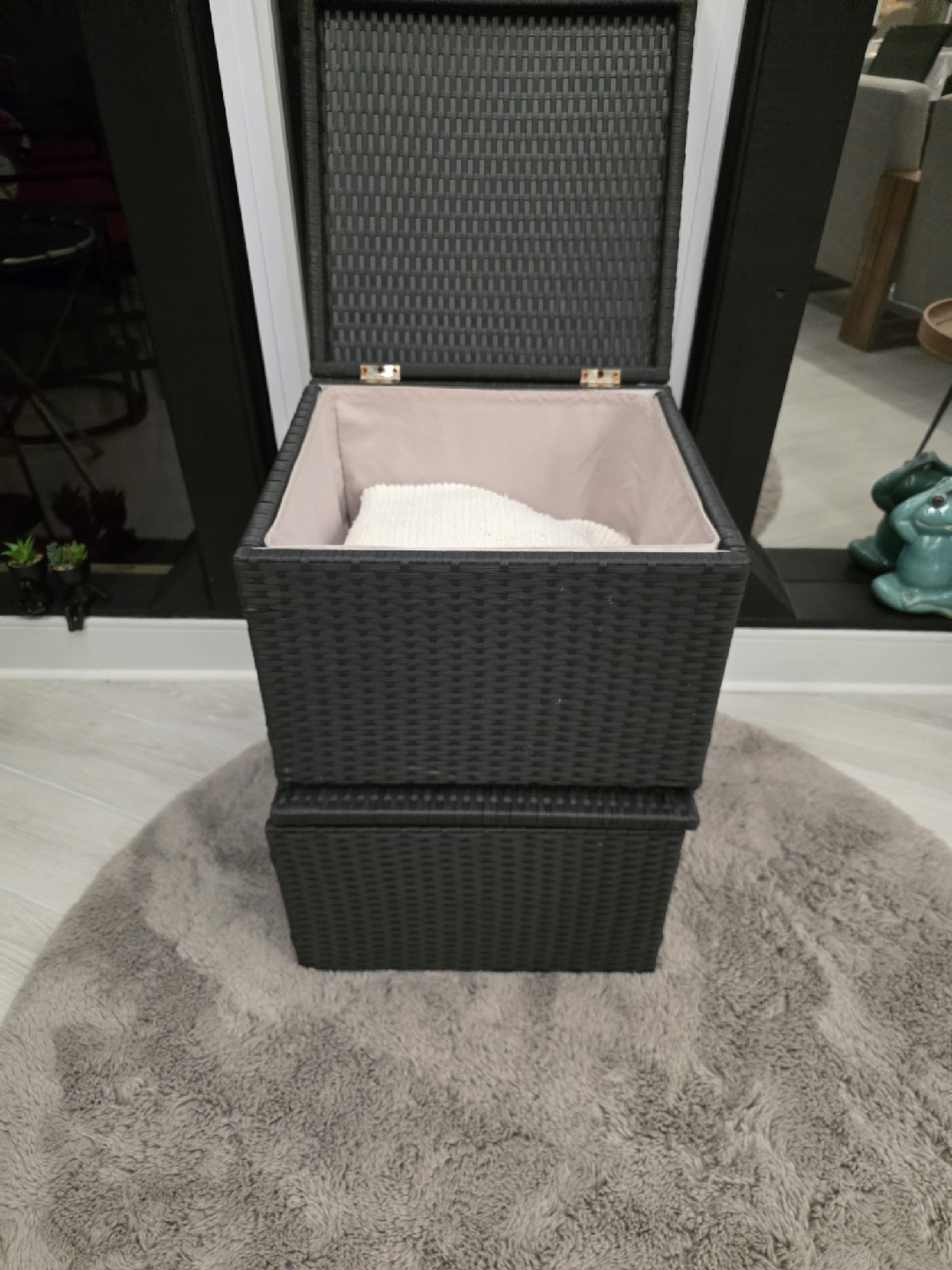 Wicker Storage Box with Lid - Black - photo 3