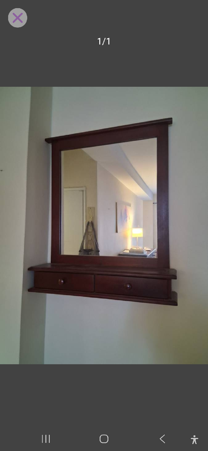 Brown Wood Mirror with Shelf & Drawers