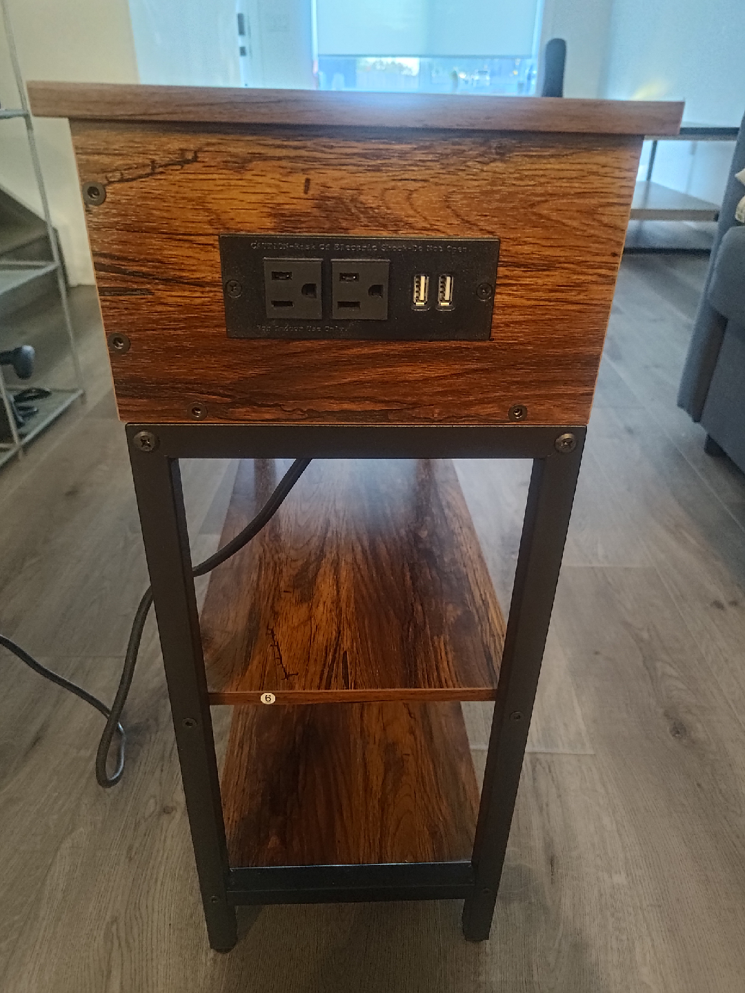 Brown Wood & Metal End Table with USB Ports - photo 2