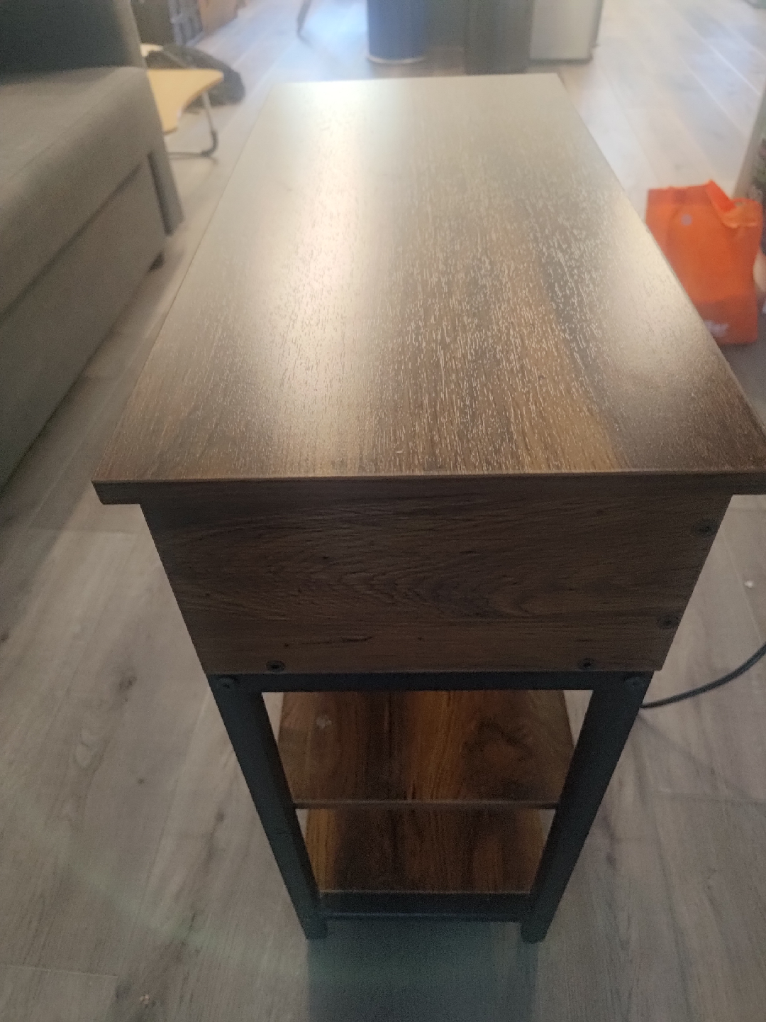 Brown Wood & Metal End Table with USB Ports - photo 3