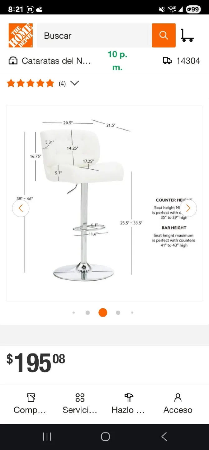 New Powell Home Abu Barstool, White image indicator(4)
