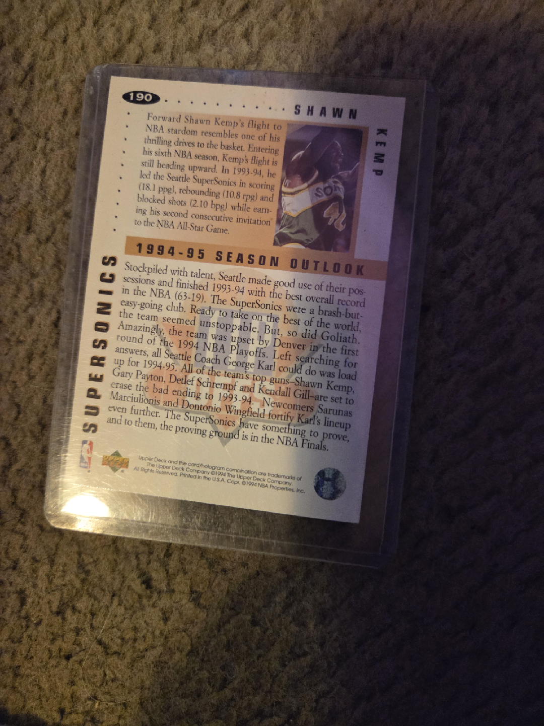 Shawn Kemp 1994-95 Upper Deck Basketball Card - photo 2