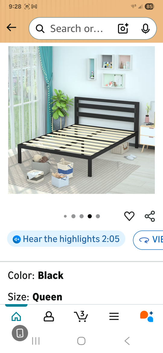 Queen Size Black Bed Frame platform - photo 3