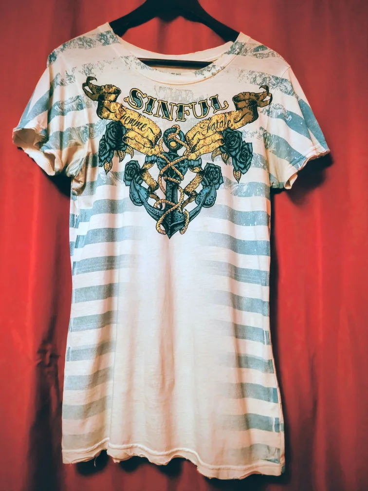 Sinful T-Shirt - Blue & White Stripes🧡 Bingo thumbnail